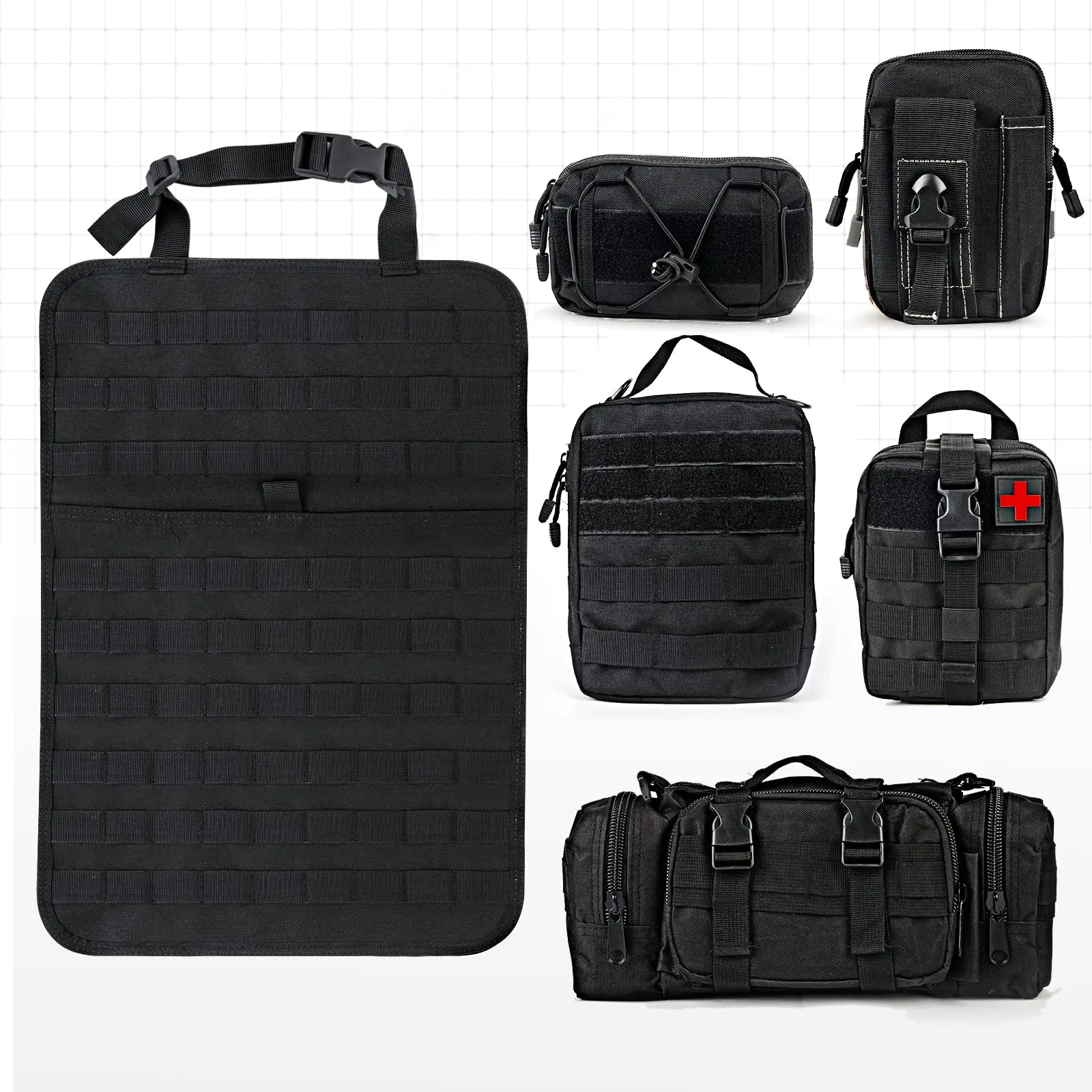 Tactical Car Seat Back Organizer Tactical Vehicle Panel Organizer with 5 Detachable Molle Pouches Universal fits Most of Vehicle