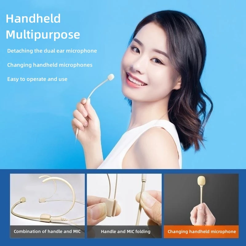 Skin Tone Microphone Bee Loudspeaker for Teacher Conference Speech Double Hang Ear Detachable Wired Head Wear Stealth 3.5mm Plug
