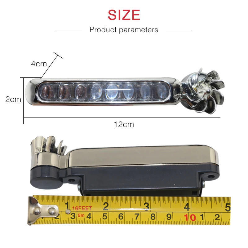 1Pair Car Wind Energy Power Front Grille 8 LED Daytime Running Light Auto Decorative DRL Driving Lamp with Double-Sided Tape