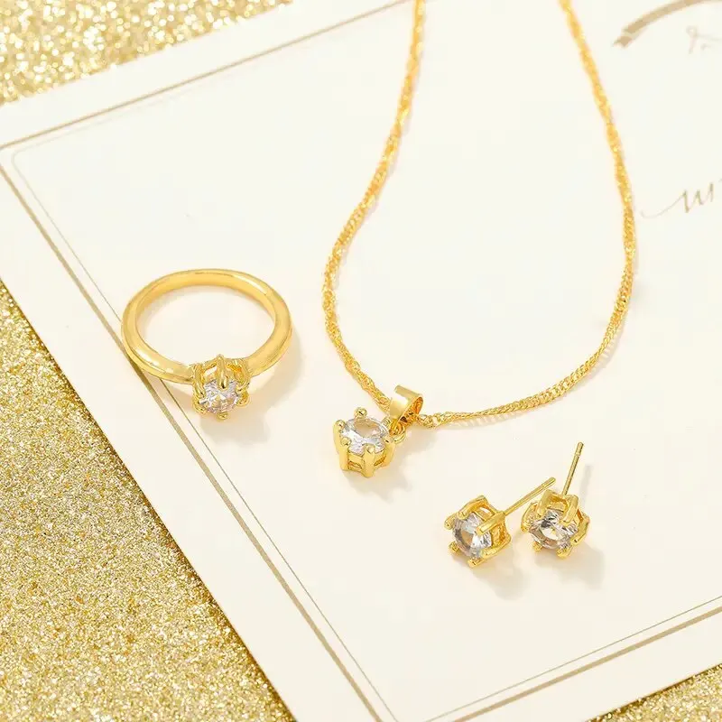 4PCS Set Gold-Color Simple Jewelry Set new Of Ring Earrings And Pendant Necklace 2025 For Women Elegance Exquisite Jewelry Set
