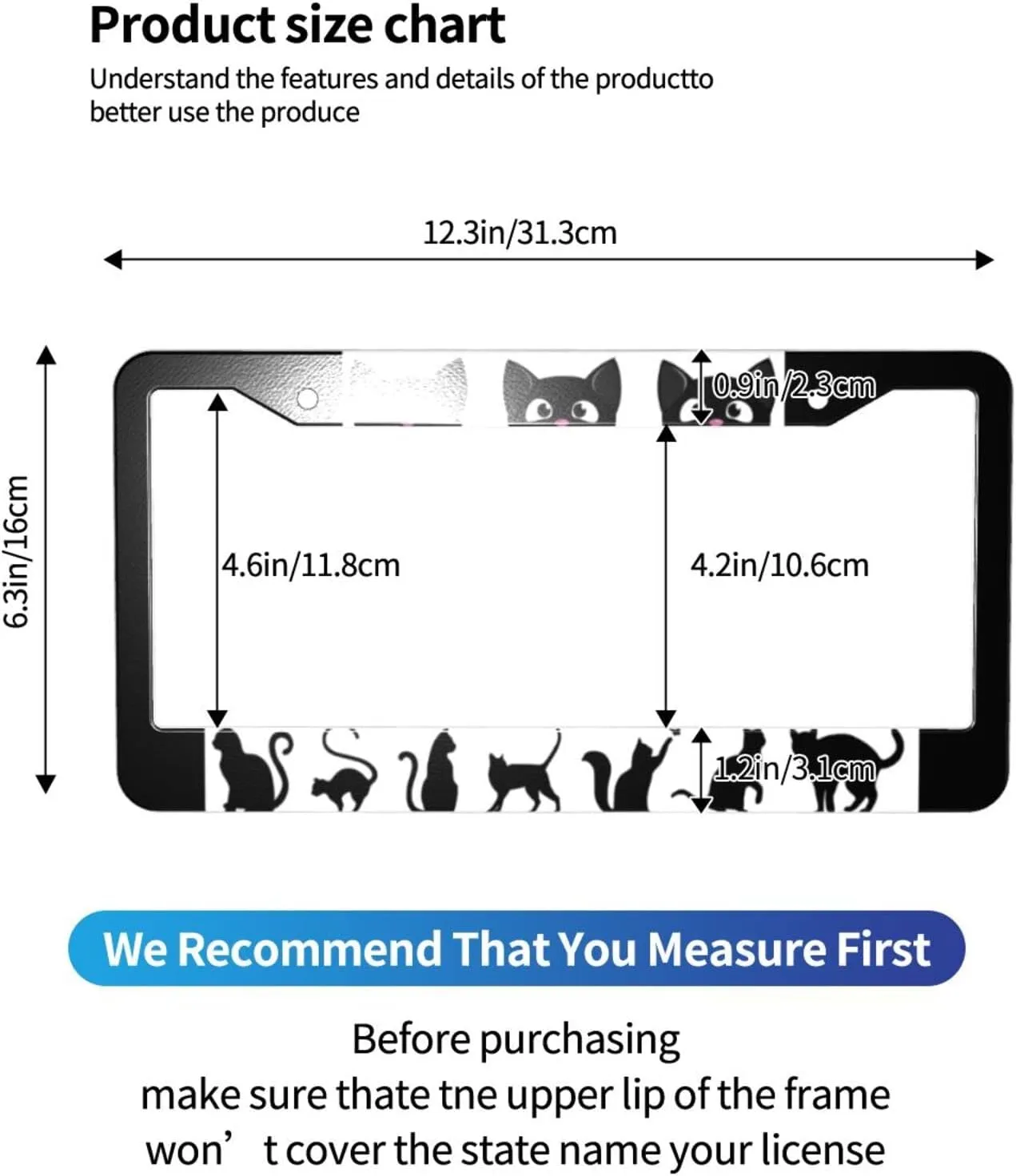 Black Cat License Plate Frame 2 Pack Aluminum License Plates Halloween License Plate Holder Novelty Auto Car Tag Car Accessories