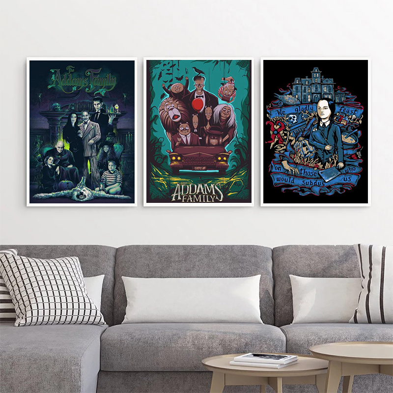 Addams Poster Classic Family Warm Horror Movie Wall Art Posters Pictures Canvas Painting for Coffee House Bar Living Home Decor