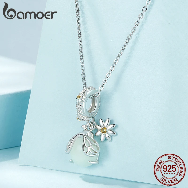 Bamoer 925 Sterling Silver Glow-in-the-dark Firefly Hanging Beads Luminous Insect Charms for Women Original Bracelet and Bangle