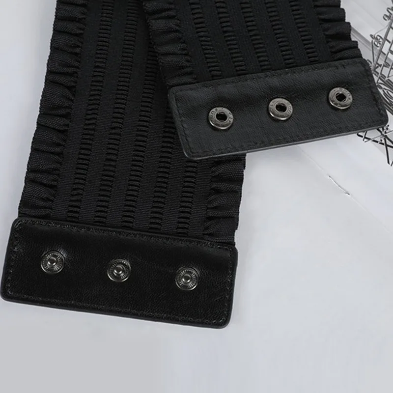 2023 New Design Belt Women'S Black Elastic Wide Waistband Pu Leather Cummerbund Ladies Designer Overcoat Belt For Women