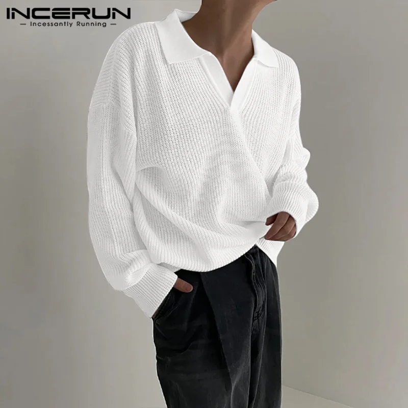 Men Shirt Solid Color Lapel Long Sleeve Knitted new 2023 Casual Shirts Korean Streetwear 2025 Stylish Leisure Men Clothing S-5XL INCERUN
