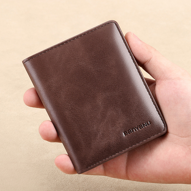 Fashion Genuine Leather Men Wallet Small Mini Card Holder Male Wallet Front Pocket Slim Wallet for Men Retro Purse High Quality