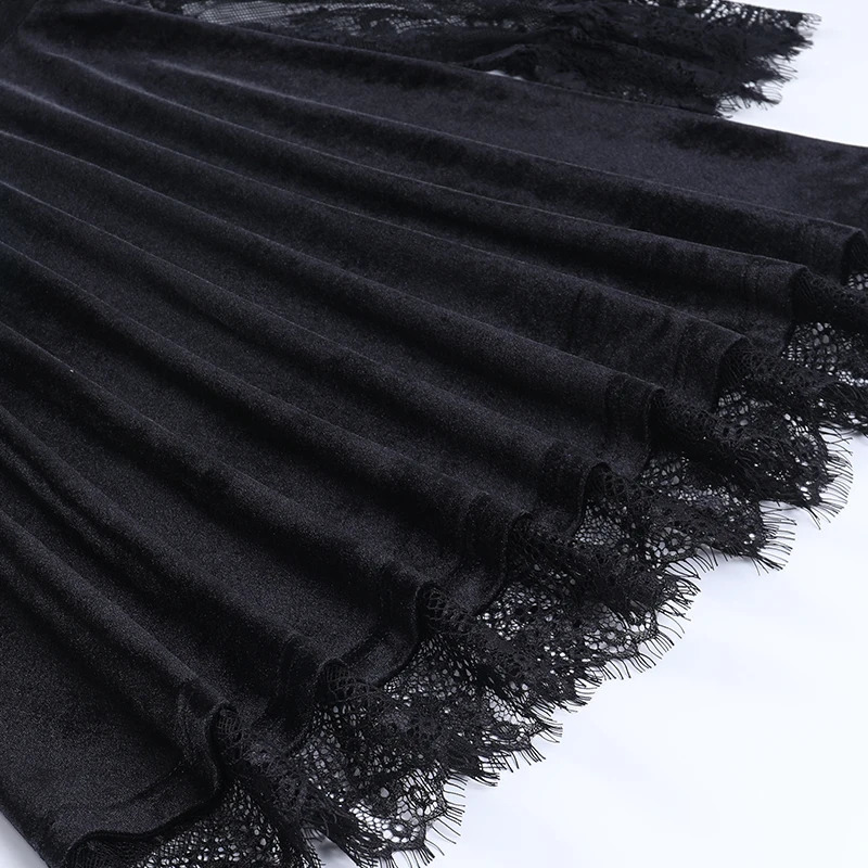 E-girlGrunge Gothic Black Mini Dress Lace Trim High Waist Bodycon Dress Y2K Women 90s Vintage Punk Harajuku Lolita Clothes 240518