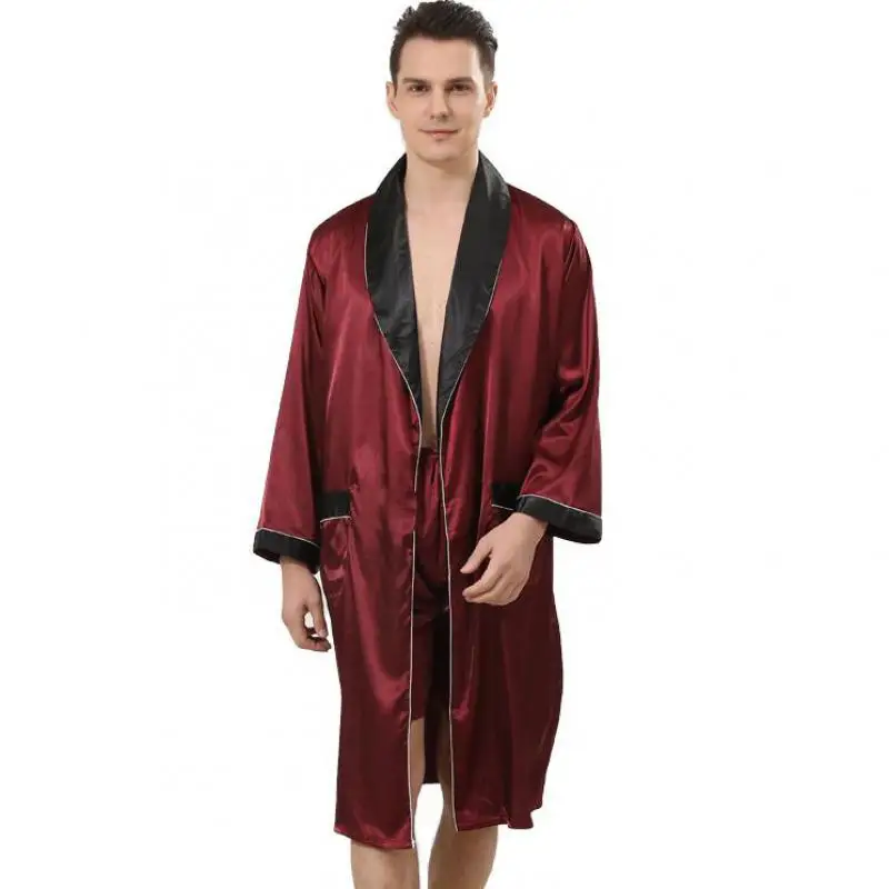 Men Satin Kimono Robe Short Pants Sleep Set Male V-Neck Nightwear Sleepwear Home Dressing Gown Loungewear Pajamas Bathrobe