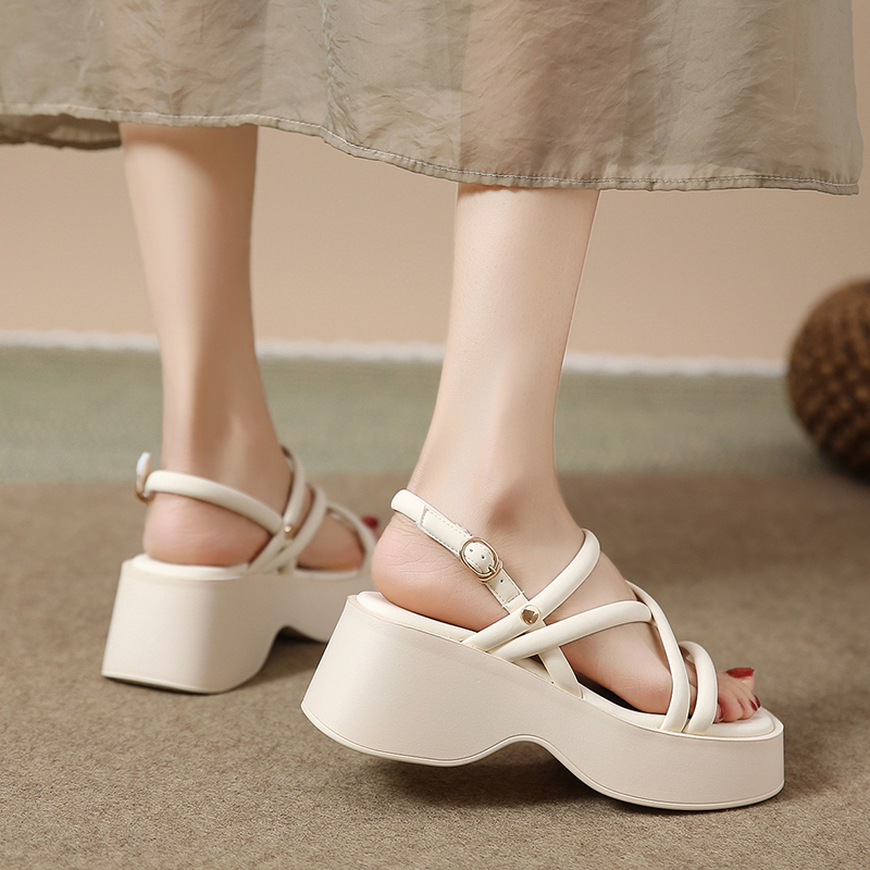 Rimocy Cross Strap Platform Sandals for Women Summer 2024 Thick Bottom Gladiator Shoes Woman Casual Non-Slip Wedge Sandalias