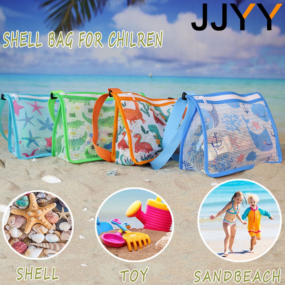 JJYY Foldable Beach Bag Beach Mesh Toy Seashell Tote Kids Toy Storage Bag