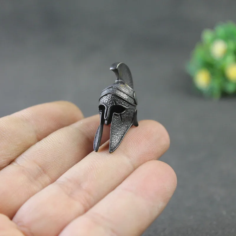 black Ancient Greece Spartan Warrior Scar Helmet Umbrella Rope Knife Bead Jewelry DIY Paracord Keyring Lanyard Pendant Accessory