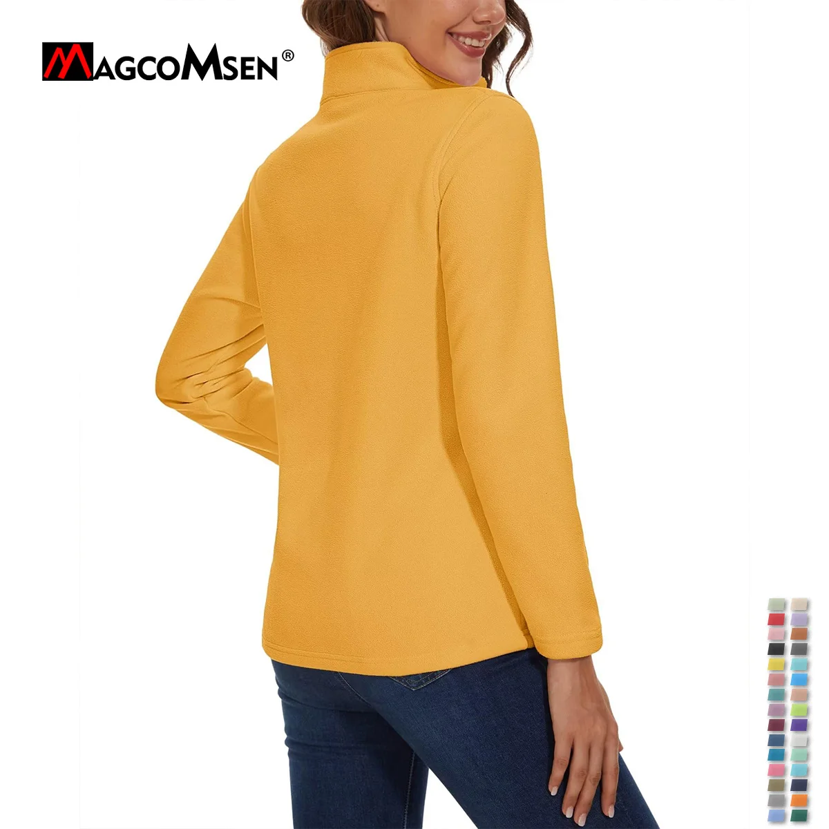 MAGCOMSEN Women's Quarter new Zip Fleece Pullover Sweatshirts 2025 Long Sleeve Ladies Stand Collar Daily Casual Tops Leisure Urbanwear
