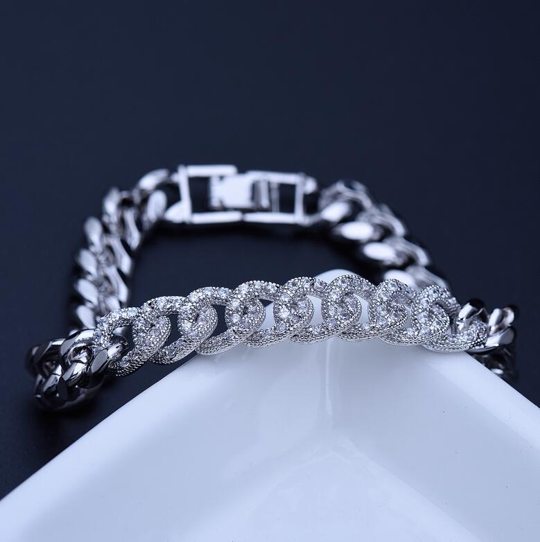 Hip Hop Wedding Bracelet Ring: Gold Fill Pave White Sapphire CZ Dia Gemstones Party Women Eternity Bangle Gift