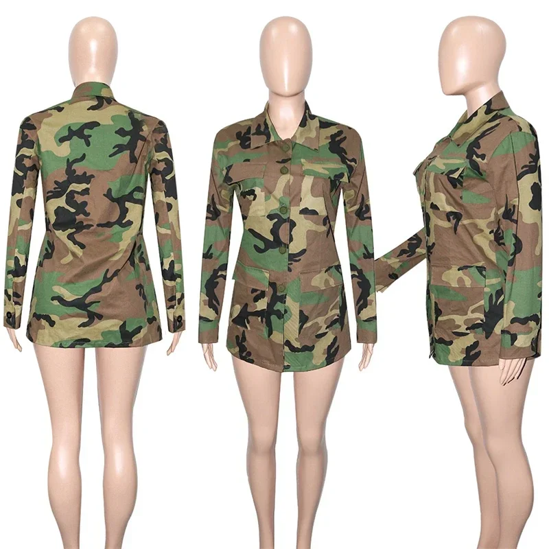 Camouflage Print Big Pocket 2025 Jacket 2024 Spring INS Clothing Long Sleeve Camo Trench Coat new Casual Oversize Cardigan Top Outwear