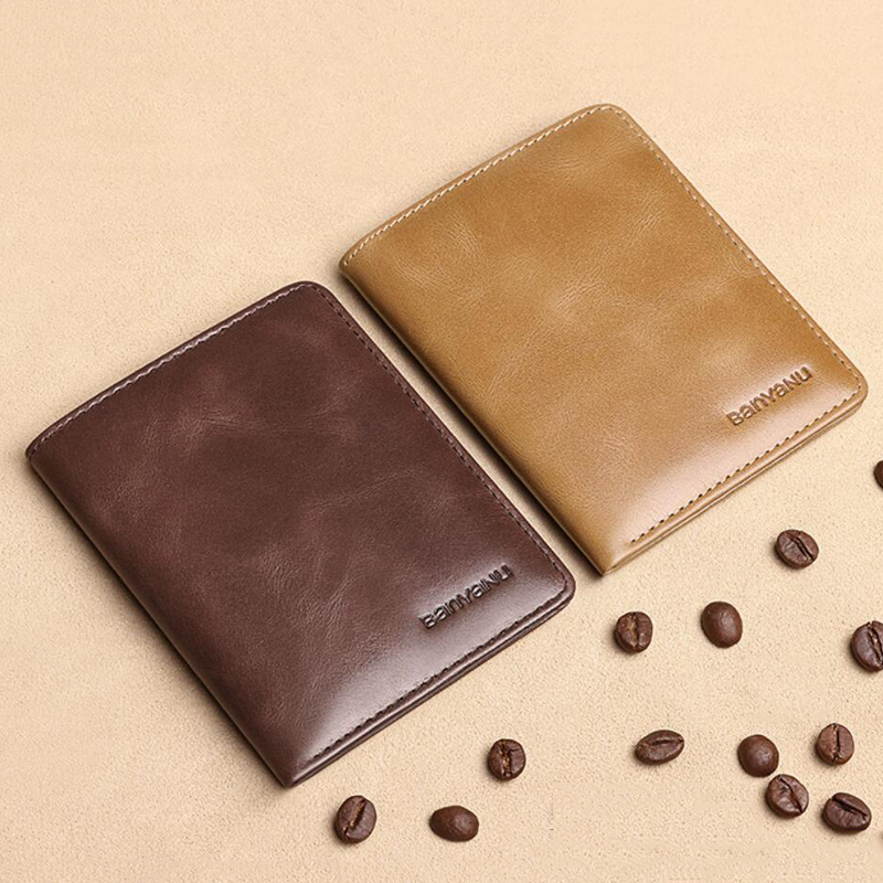 Fashion Genuine Leather Men Wallet Small Mini Card Holder Male Wallet Front Pocket Slim Wallet for Men Retro Purse High Quality