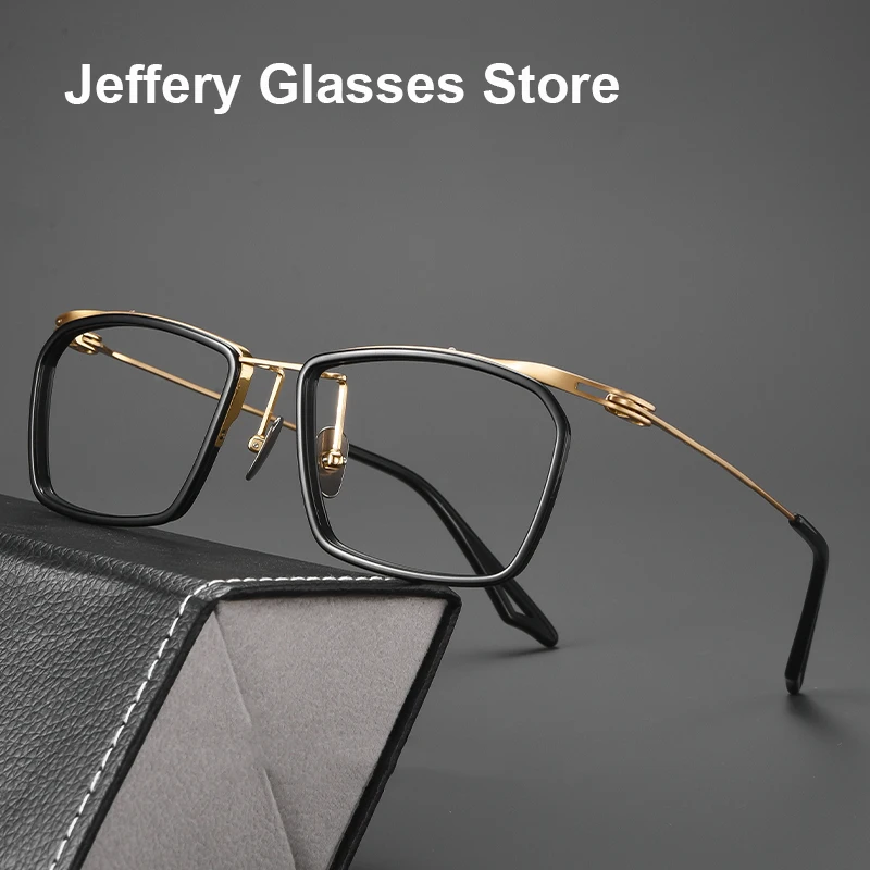 Japanese Handmade Titanium Half Square Glasses Frame For Men Big Size Optical Myopia Eyeglasses Vintage Designer Eyewear New