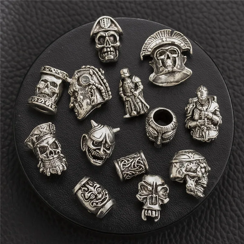 1pcs Skull Helmet Viking Rune Big Hole Beads Hair Braid Dreadlock Beard Bead Pendant DIY Necklace For Jewelry Accessory