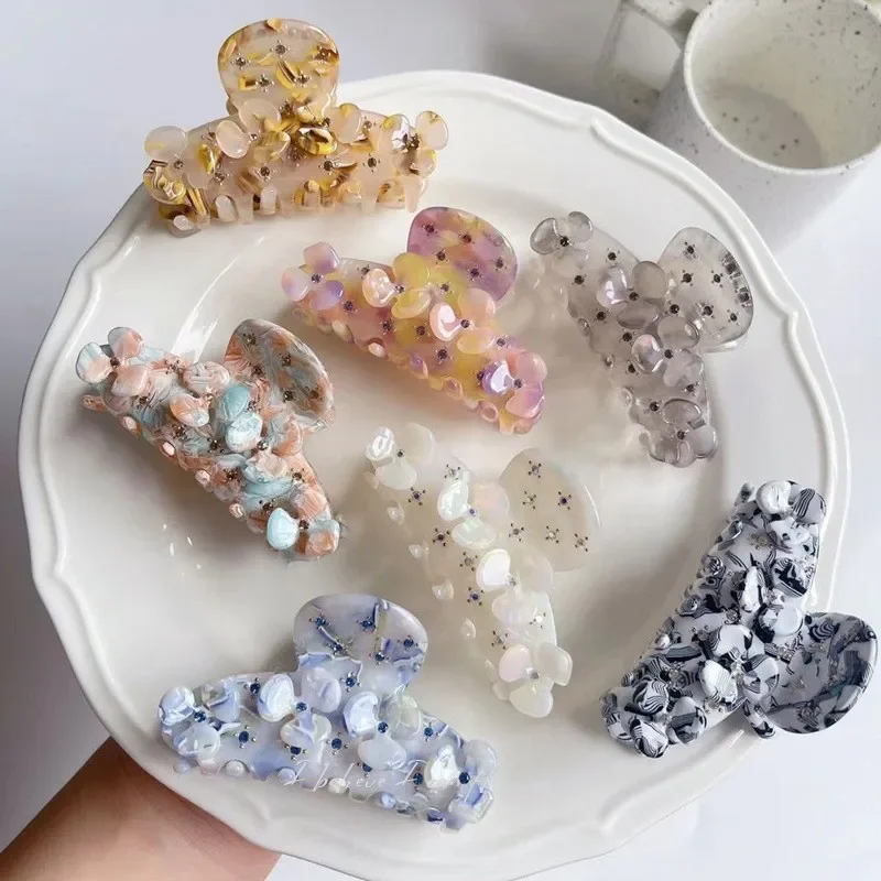 Muweordy Flower Hair Claws Acetate Claw Clip Rhinestone Hair Clips Trendy crab Hair Clip new Ins Hot Hair Accessories 2025 for Women