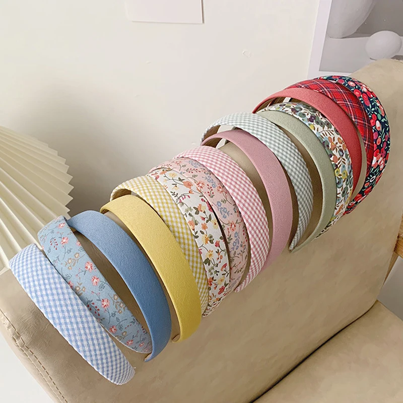 Korea Style Retro Headband Women Simple Cloth Fabric 2025 Hair Band Floral Lattice Hairbins for new Ladies Girl Headwear Hair Accessories