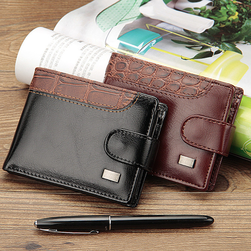 Designer for Patchwork Leather Short Casual Buckle Coin Purse Brand Trifold Wallet Men Clutch Money Bag