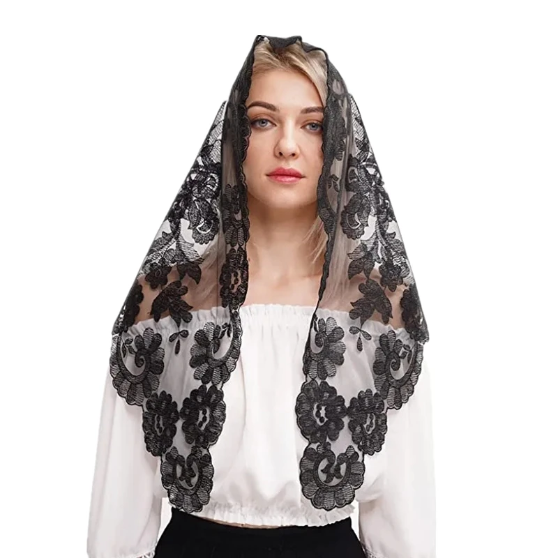 new Triangular Embroidery Lace Veil 2025 Women Head Covering Muslin Veil Lace Mantilla