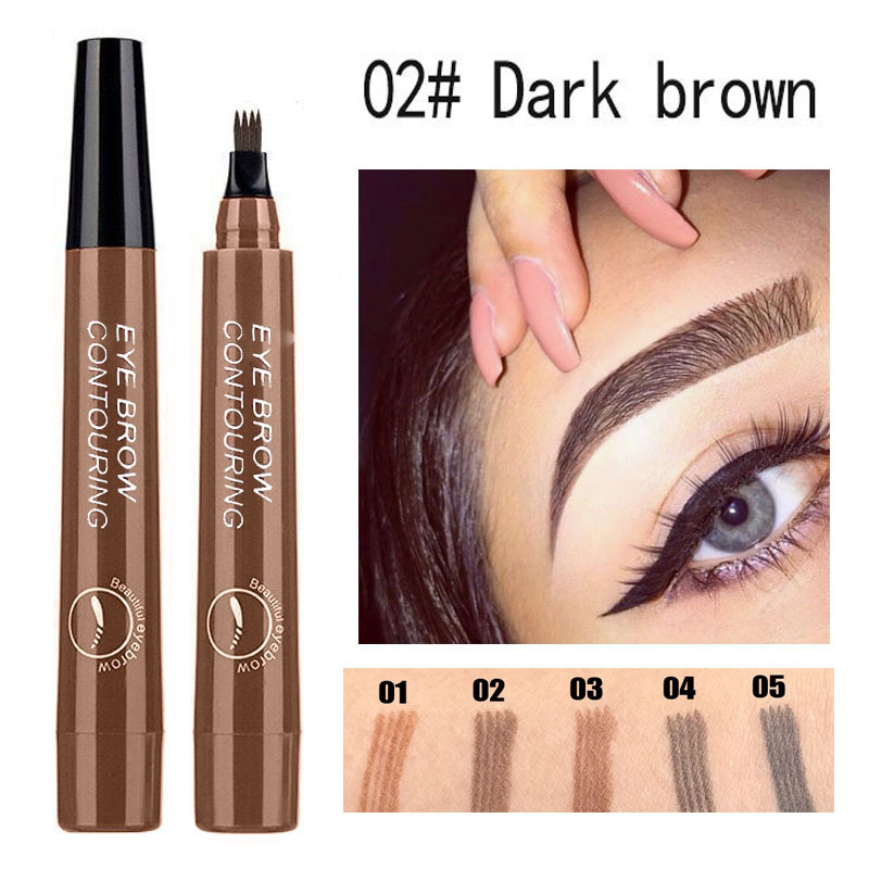 New Tattoo Eyebrow 3D liquid Ink Pen waterproof 4 fork pencil brow Eyes Makeup Female Cosmetics 5 Natural Color Available