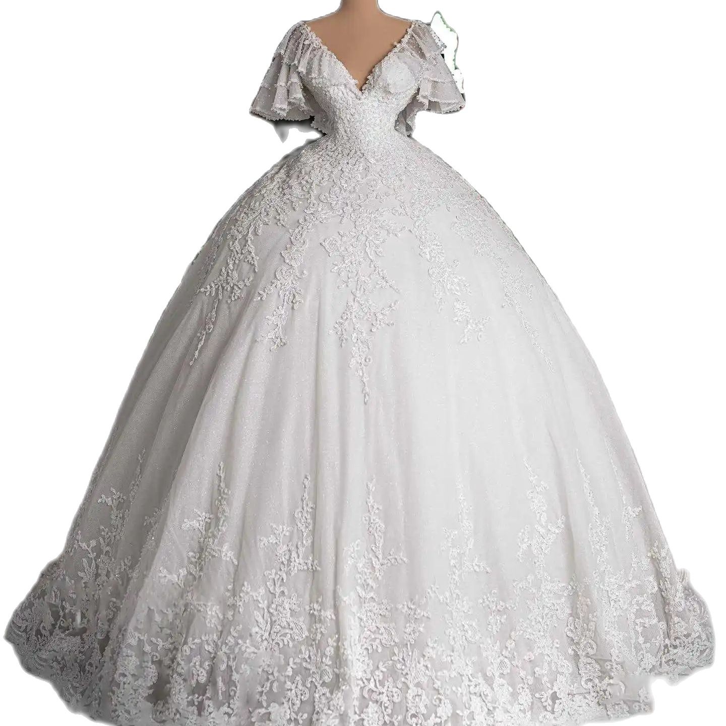 Arabic Vintage Ball Gown Wedding Dresses Lace Appliqued Short Sleeve Bridal Gowns for Wedding Ceremony Plus Size vestido de novia