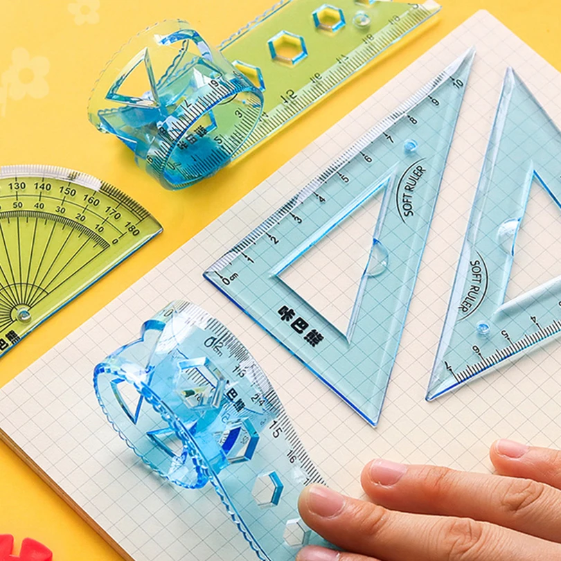 4Pcs Soft Ruler School Supplies Regla Transparent 15cm 20cm Drawing Tool Accessories Kawaii Stationery Bendable School Rules Set