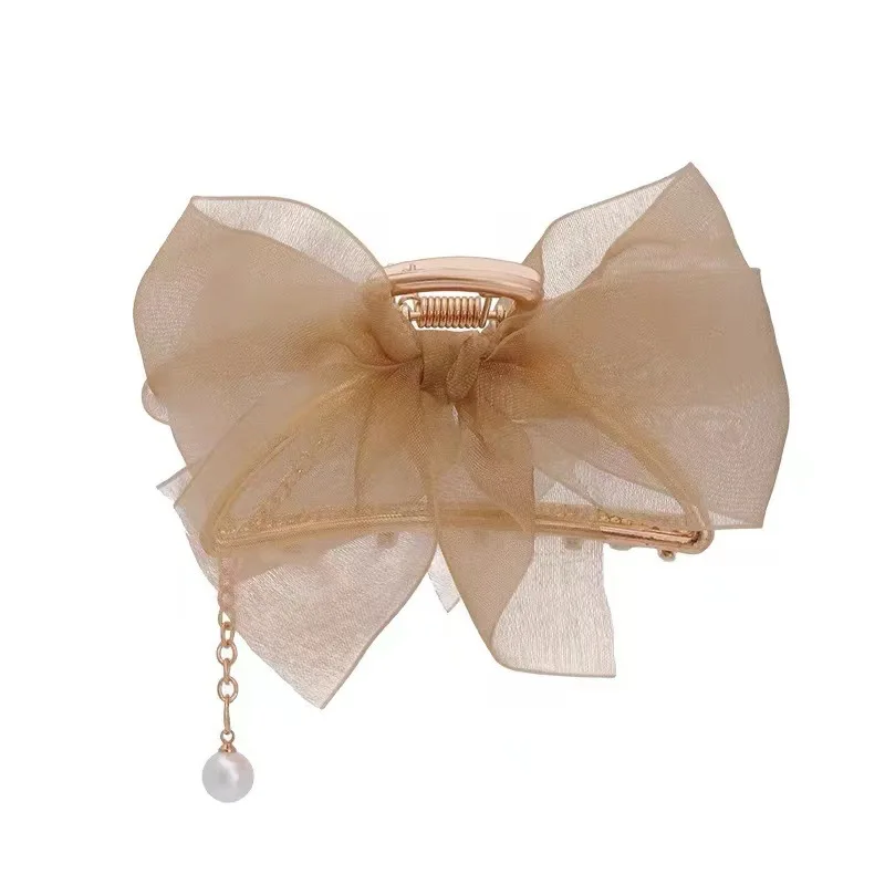 Korean Mesh Bow Tassel Grab Clip Girls Elegant Crab Ponytail Braid Claw Clip Women Delicate Bath Hair Accessories
