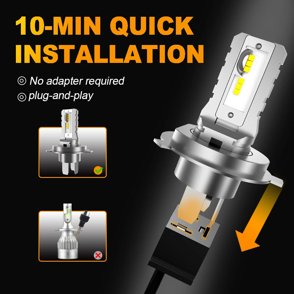 MZGN 2Pcs H4 Led 2025 Headlight Bulb 18000lm Super Bright Halogen Size for 9003 Car Headlamp 12 new Pcs CSP 7035 Led Chips 6000K White
