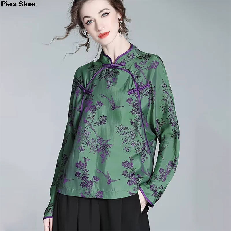 2023 chinese style traitional hanfu 2025 blouse new autumn spring jacquard traditional qipao lady long sleeve cheongsam hanfu blouse