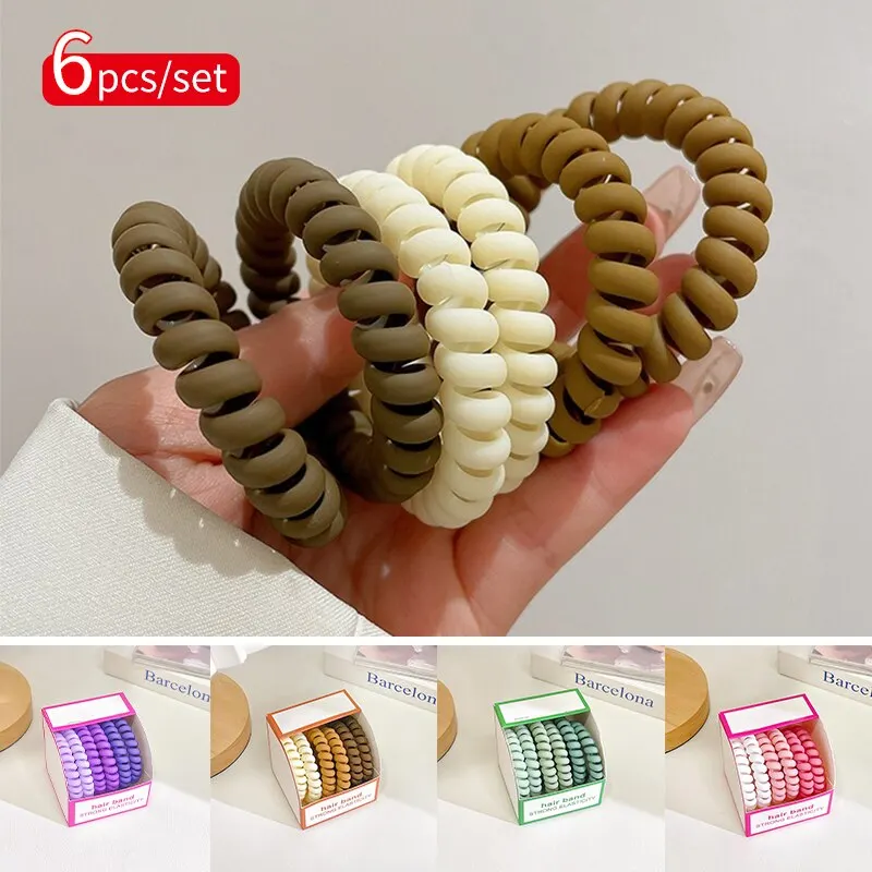 6Pcs Set No Crease Ponytail Holders Spiral Coil Hair Ties for Girls Waterproof Phone Cord Elastic Hair Ties for All Hair Types
