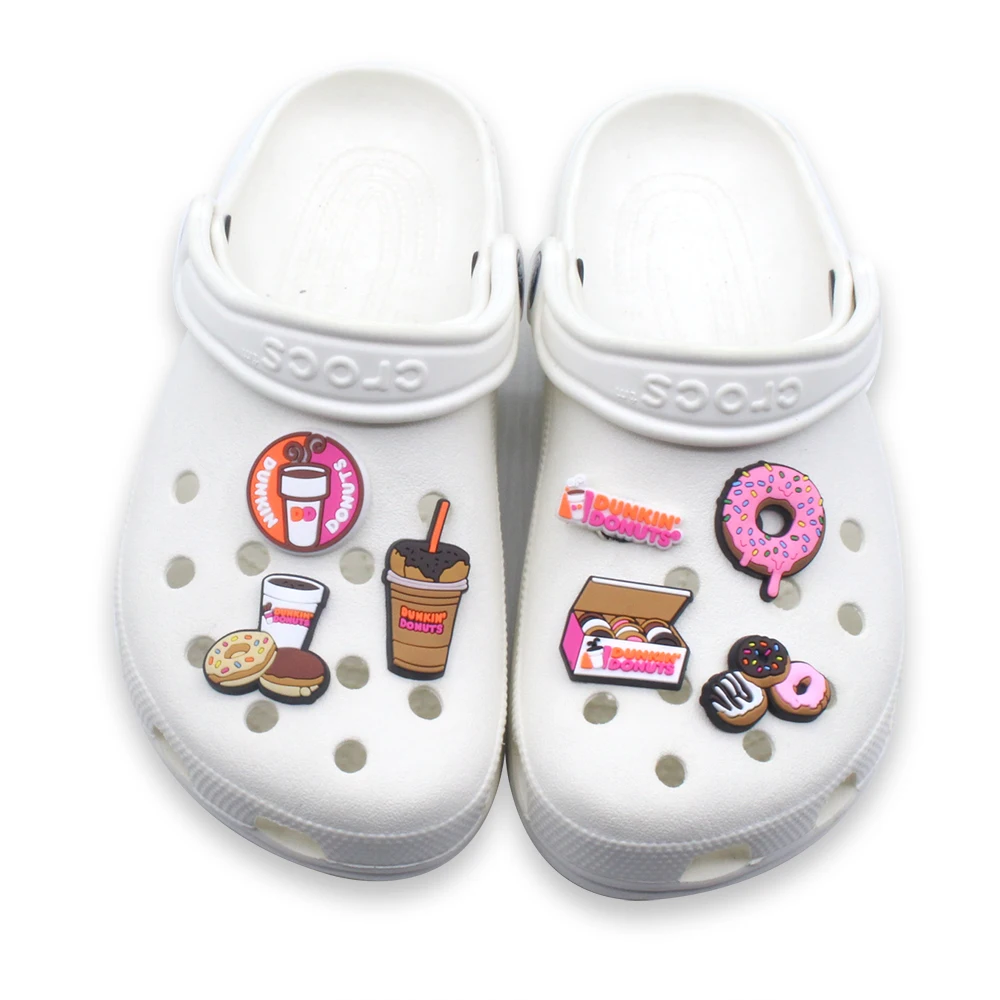 1pcs Dunkin Donuts Coffee Donut Shoe Charms Sandals Accessories Garden Shoe Buckle Decorations Kids Party Gift