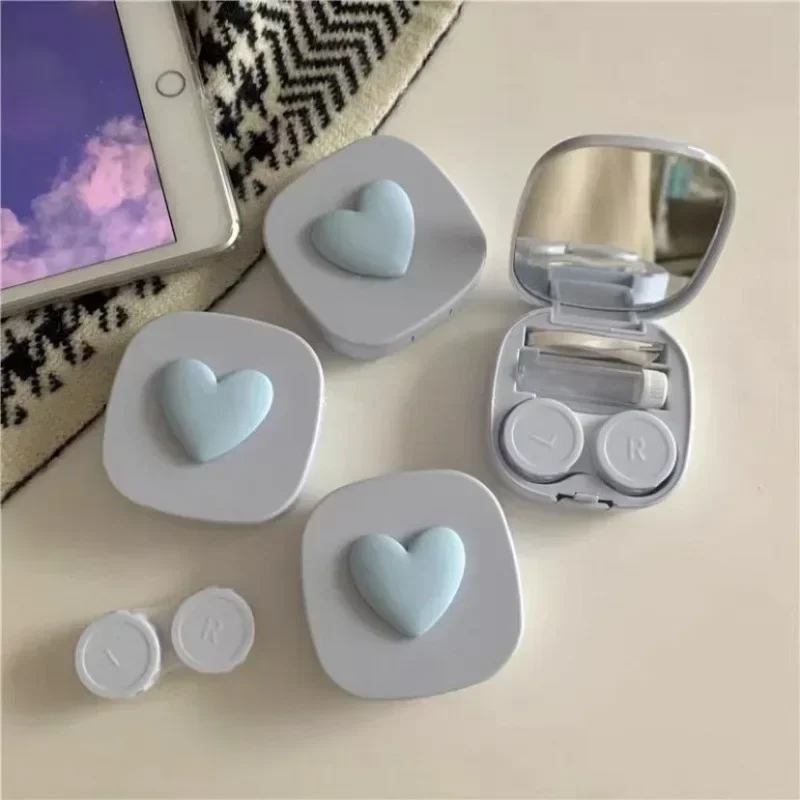 2024 Girl new Cute Heart Contact 2025 Lens Case Box With Mirror Women Mini Lovely Eyes Contact Lens Container Box Bag Travel Kit