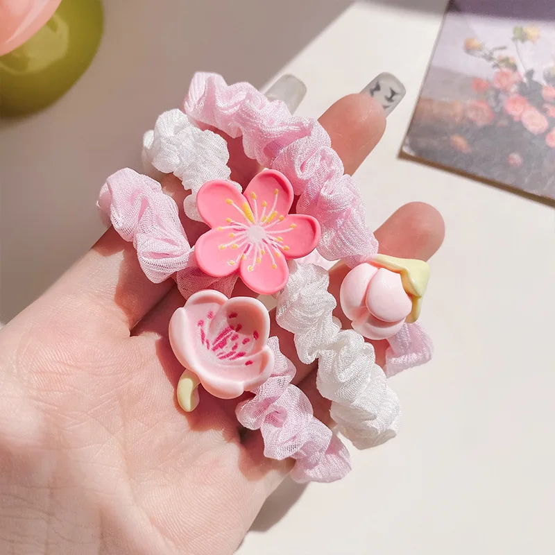 Spring Pink Cherry Blossom Resin Hairpin Sweet Flowers Hair Clips for Women Girls Cute Romantic Headwear Lovely Scrunchies
