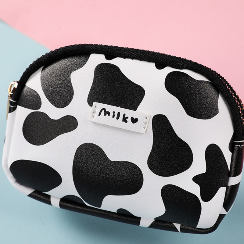 Women's Cute Wallet Cow Print PU Leather Business Card Holder Female Girl's Coin Purse Pouch Women Zipper Cartoon Wallet