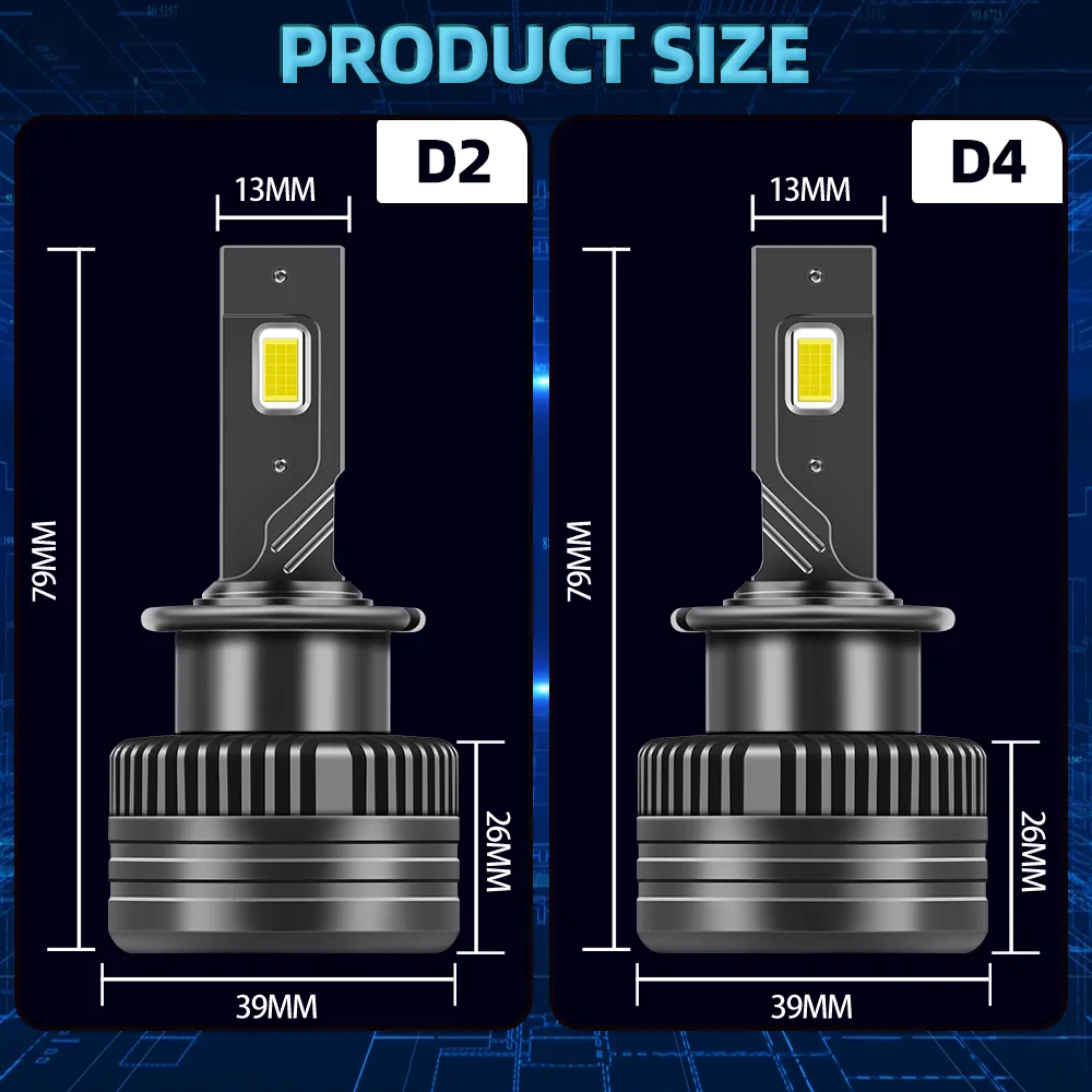 2Pcs D2R D2S D3S D4S D8S LED Headlights HID D1R D1S D3R D4R D8R Bulb 120W 50000LM Car Light Turbo Lamp Canbus 6500K Automobile