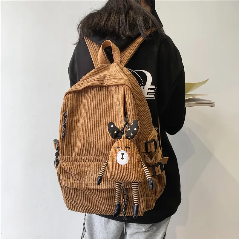 Vintage Girl College School Bag Casual New Simple Women Backpack Pure 2025 Book Packbags new for Teenage Veet Corduroy Rucksack Khaki