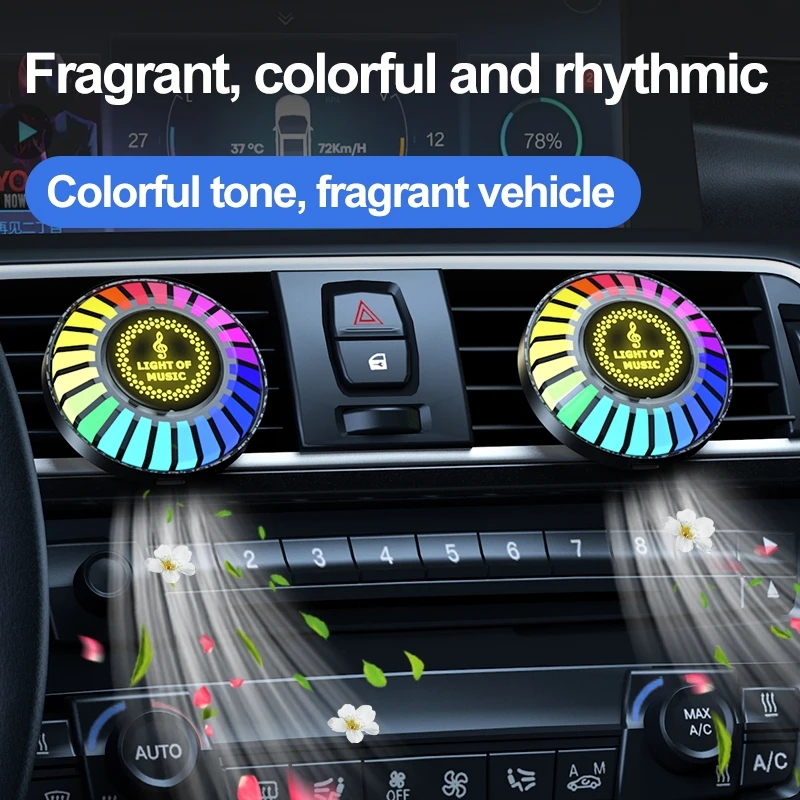 Car Air Freshener with LED Aroma Vent Clip Car Music Rhythm Atmosphere Light Auto Interior Perfume Diffuser Fragrance Accessorie