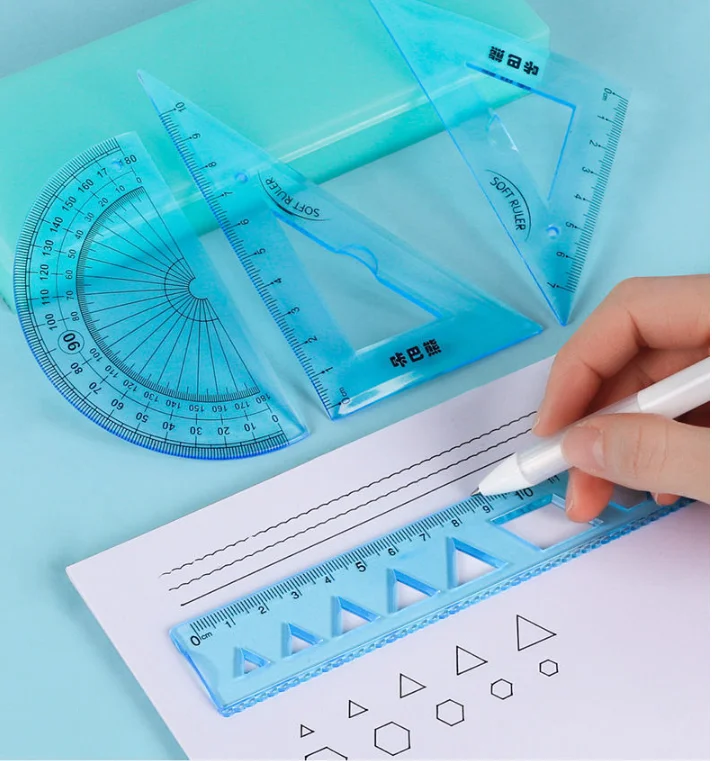 4Pcs Soft Ruler School Supplies Regla Transparent 15cm 20cm Drawing Tool Accessories Kawaii Stationery Bendable School Rules Set