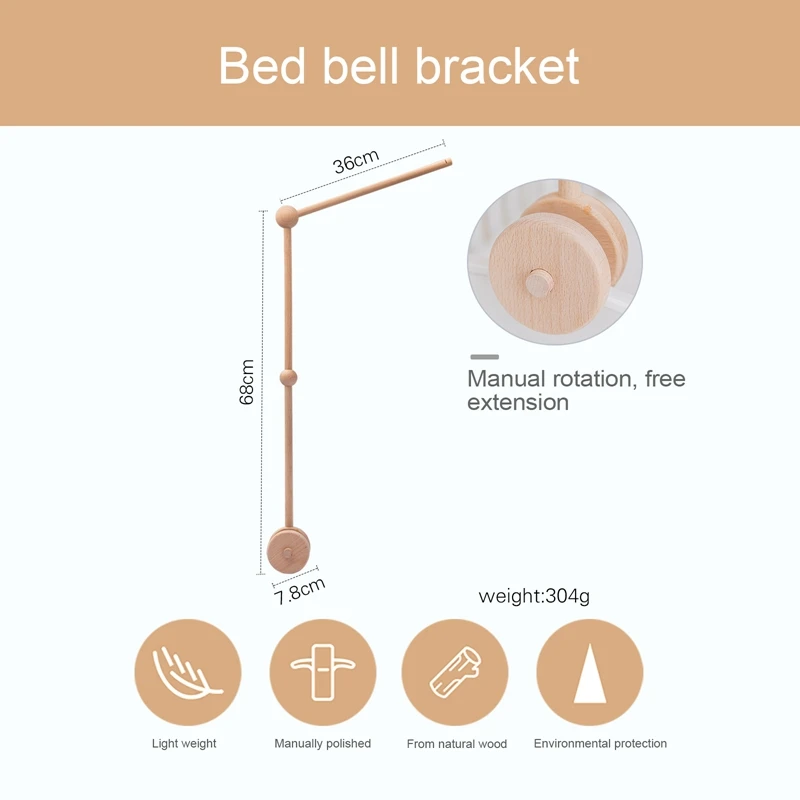 Baby Wooden Bed Bell Bracket 0-12 Months Mobile Hanging Rattles Toy 2025 Hanger Baby Crib Mobile Bed Bell Wood Toy Holder new Arm Bracket