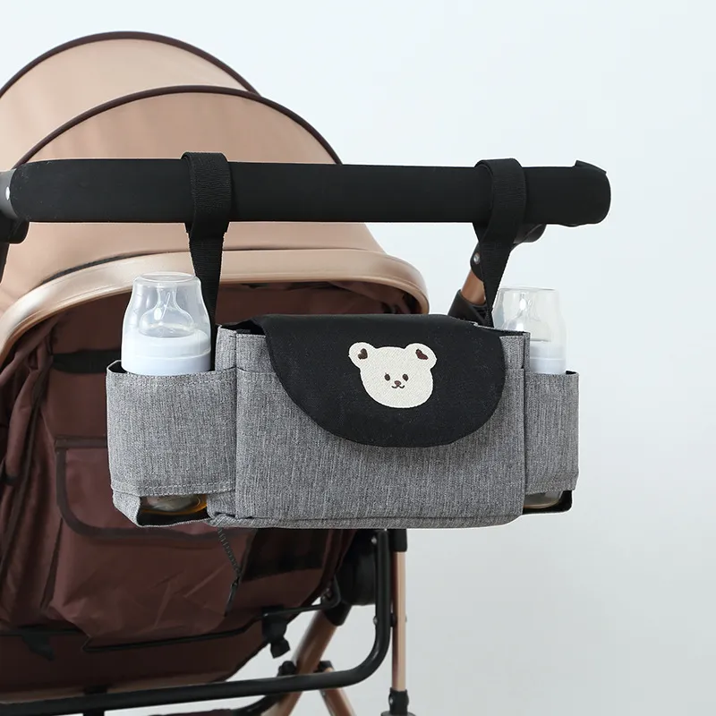 Mommy Bag for Cart Basket Baby Accessories Stroller Bag Diaper Pouch Large Capacity Flip Two Bottles Cup Holder Caddy Organizer
