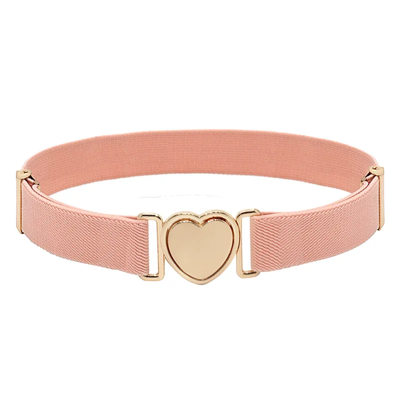 1PCS Adjustable Stretch Waistbands Boys Girls Belt Love Heart 2025 Shape Buckle Solid Color Wide new Leisure Elastic Waist Belt