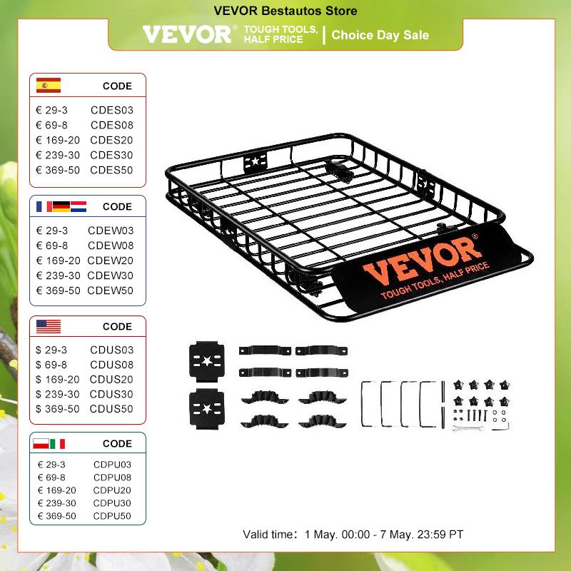 VEVOR Roof Rack Cargo Basket 46"x36"x4.5" / 51"x36"x5" Rooftop Cargo Carrier Heavy-Duty 200 LBS Capacity for SUV Truck V