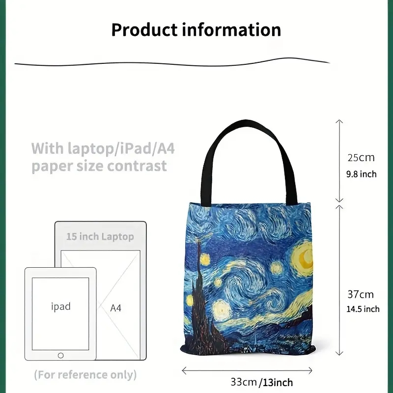 Canvas Bag Van Gogh Series Canvas Bag Oil Painting Starry Night Sunflower Apricot Flower Coffee Holder Handbag