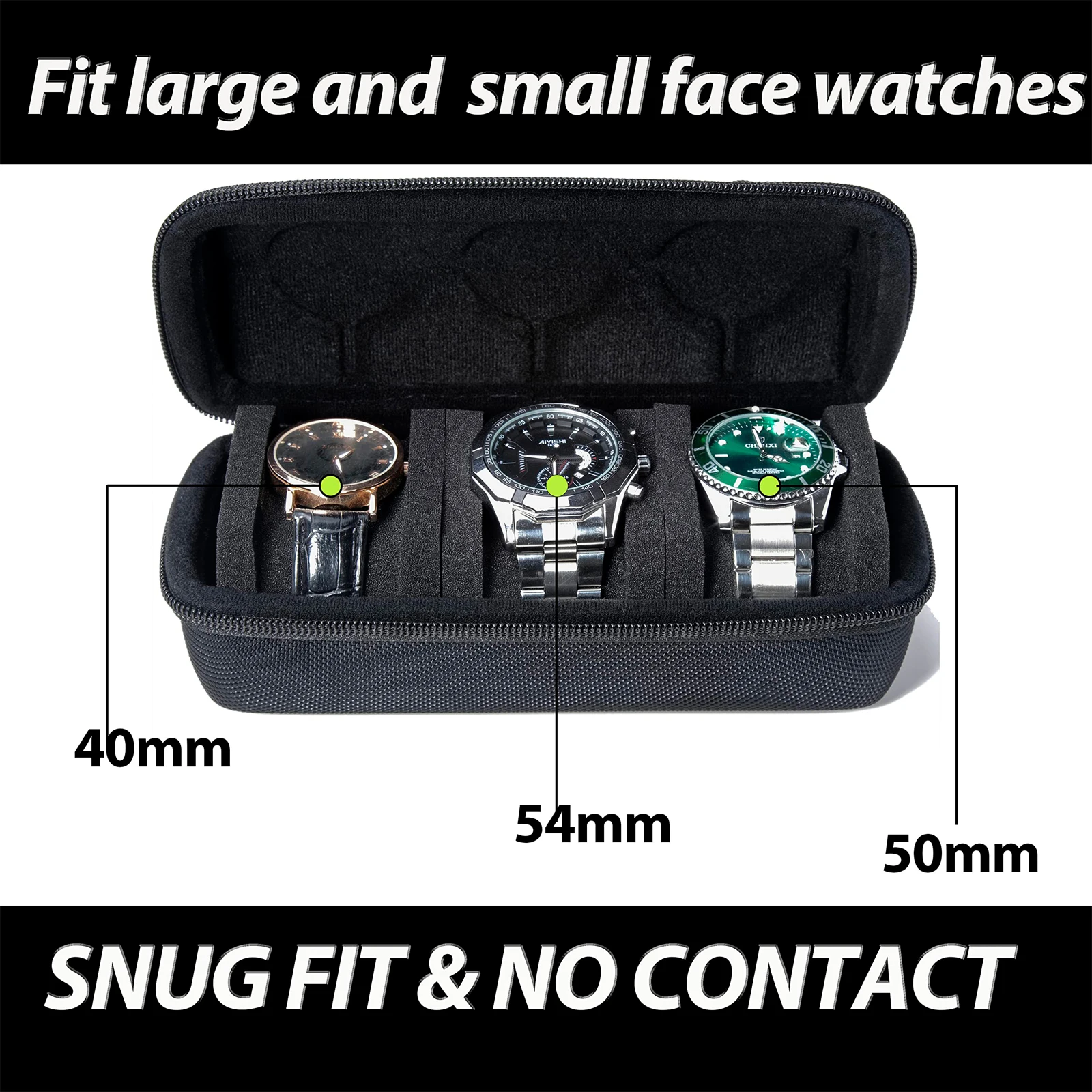 Watch Travel Cases,Watch Box for Men, Black 3 Slot Watch Roll Travel Case Organizer Display,Travel Watch Cases For Men and Women