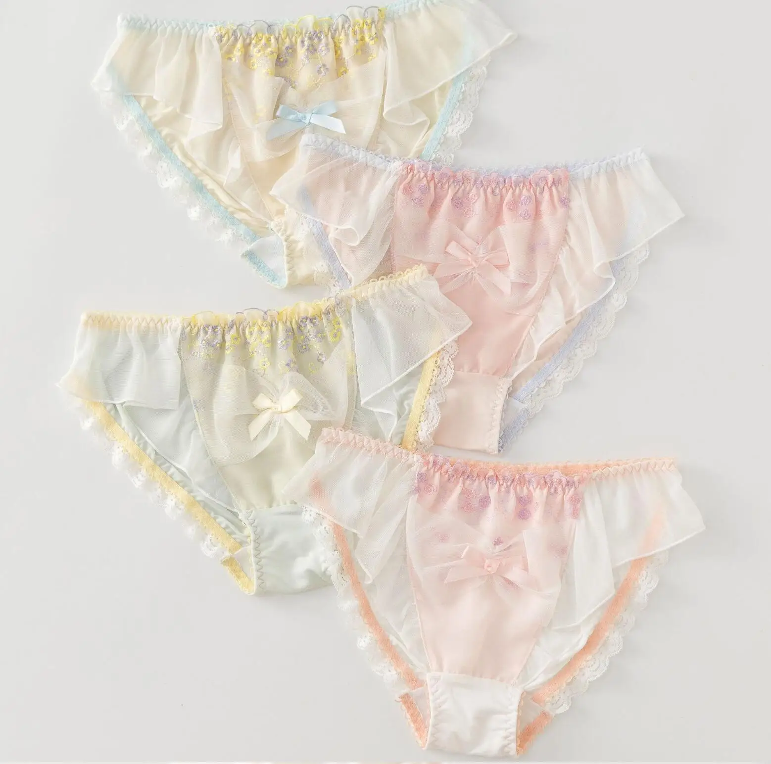 2023 New 100% Real Photos M L XL Lovely Cute Lolita Kawaii Embroidery Lace Mesh Panties Unerwear Brief Thong Knickers WP889