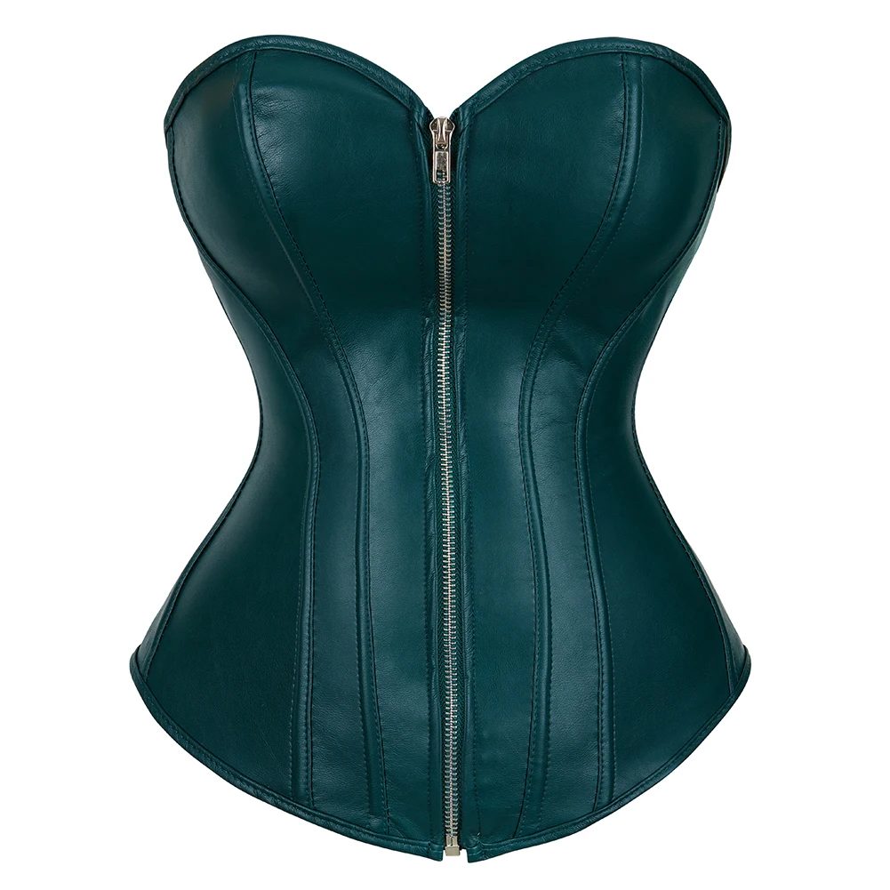 Sexy Leather Corset Tops for Women Plus Size Steampunk Zipper Corset Bustier Top Gothic Black Leather Overbust Corsets Top S-6XL