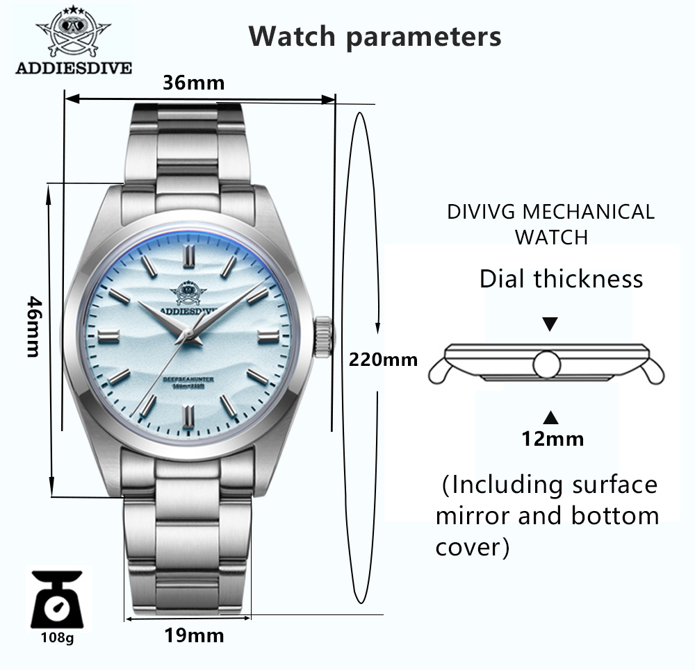 2024 New Addies Dive 36mm Top Brand Men Watch Bubble Mirror Pot Cover Glass 10Bar Waterproof Outdoor Sports Quartz Wristwatches