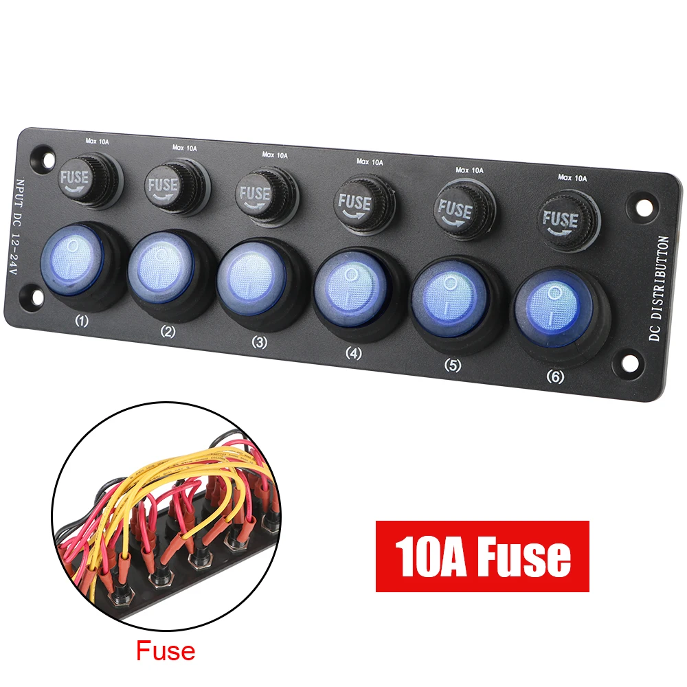 Camping Car Accessories Caravan On/Off Button Multi Port Sockets and Switches 12V Toggle Switch For Motorhome RV 6 Position